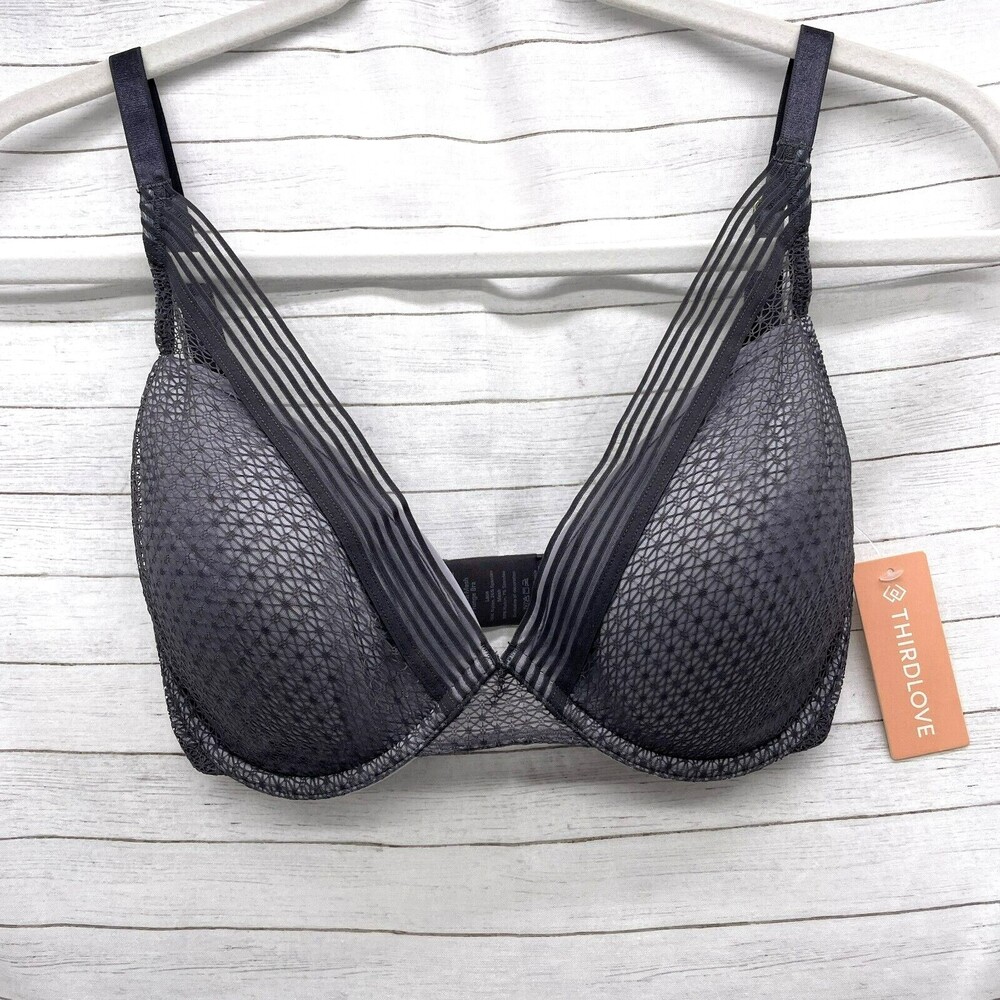 ThirdLove Womens Modern Mesh Plunge Bra Size 30F Gray  Push-up Underwire